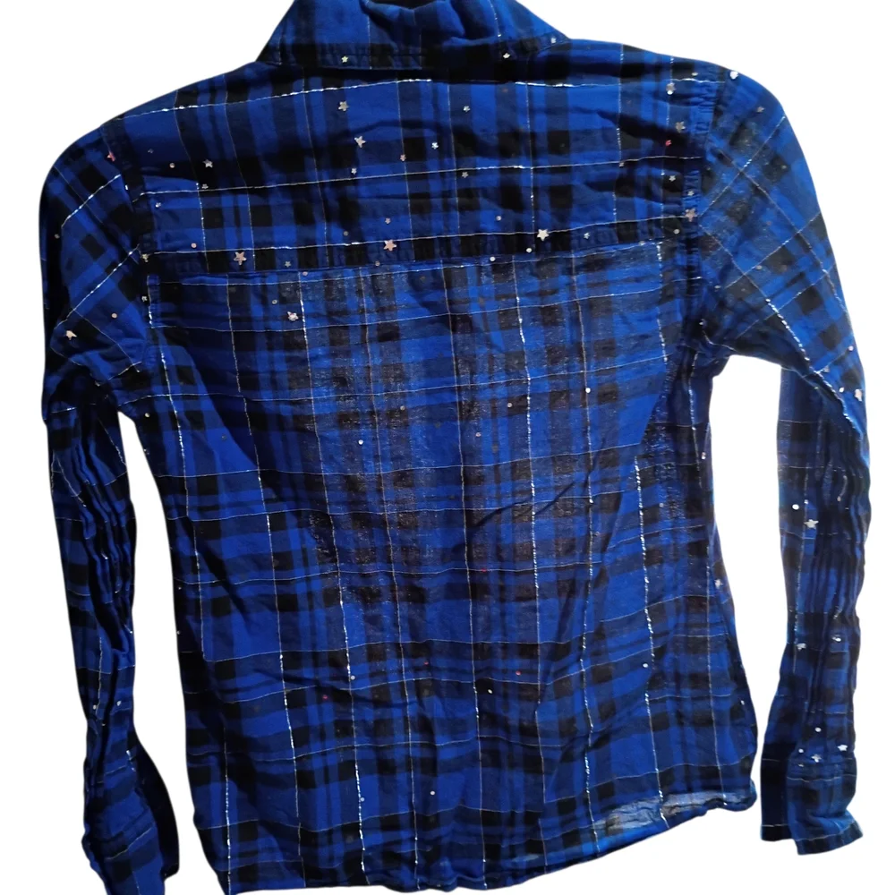 Fair Justice Girls Glittery Blue Star Plaid Long Sleeve Button‎ Up S/12 Cowgirl